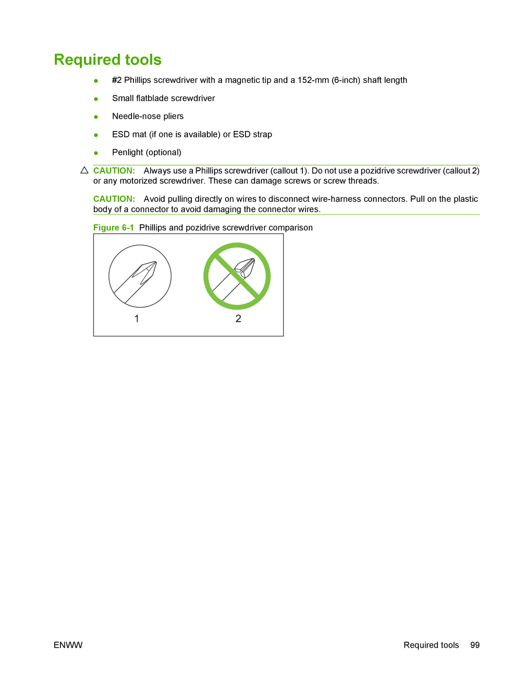 HP P2050 manual Required tools, 1Phillips and pozidrive screwdriver comparison 