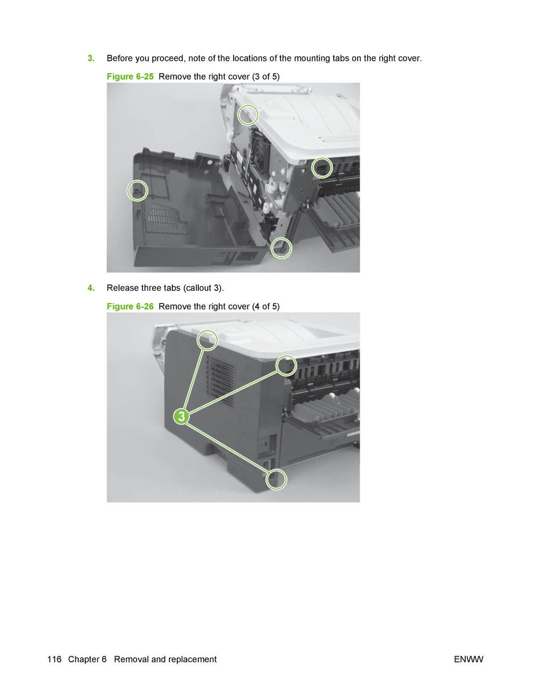 HP P2050 manual 26Remove the right cover 4 Removal and replacement 