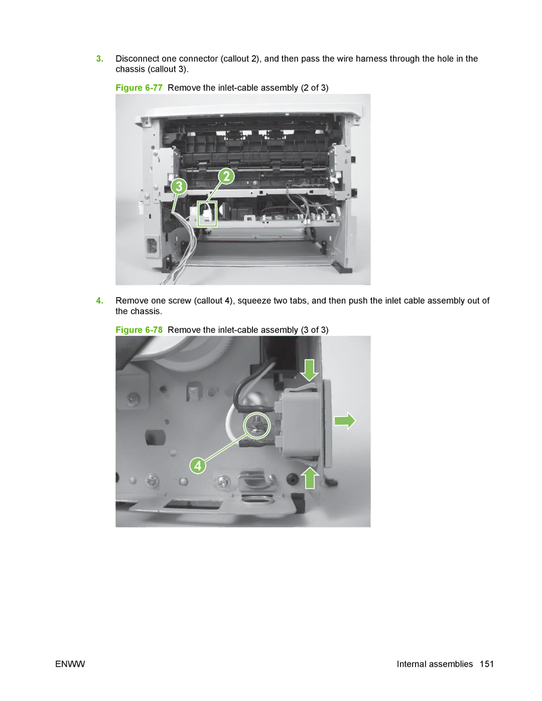 HP P2050 manual 78Remove the inlet-cable assembly 3 