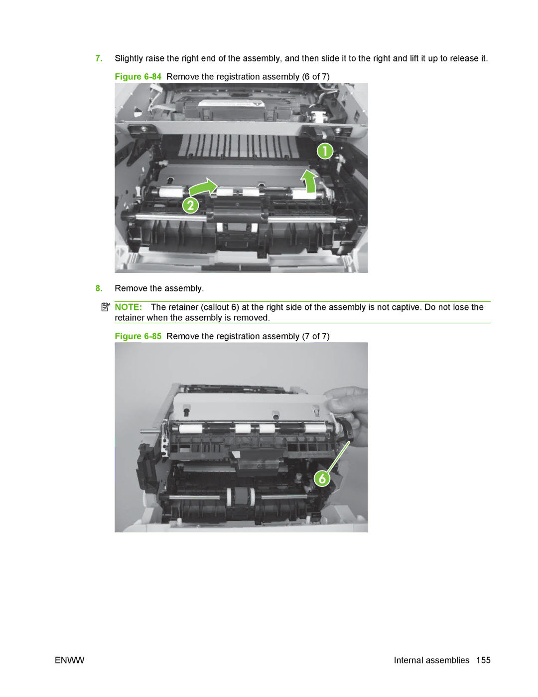 HP P2050 manual 85Remove the registration assembly 7 