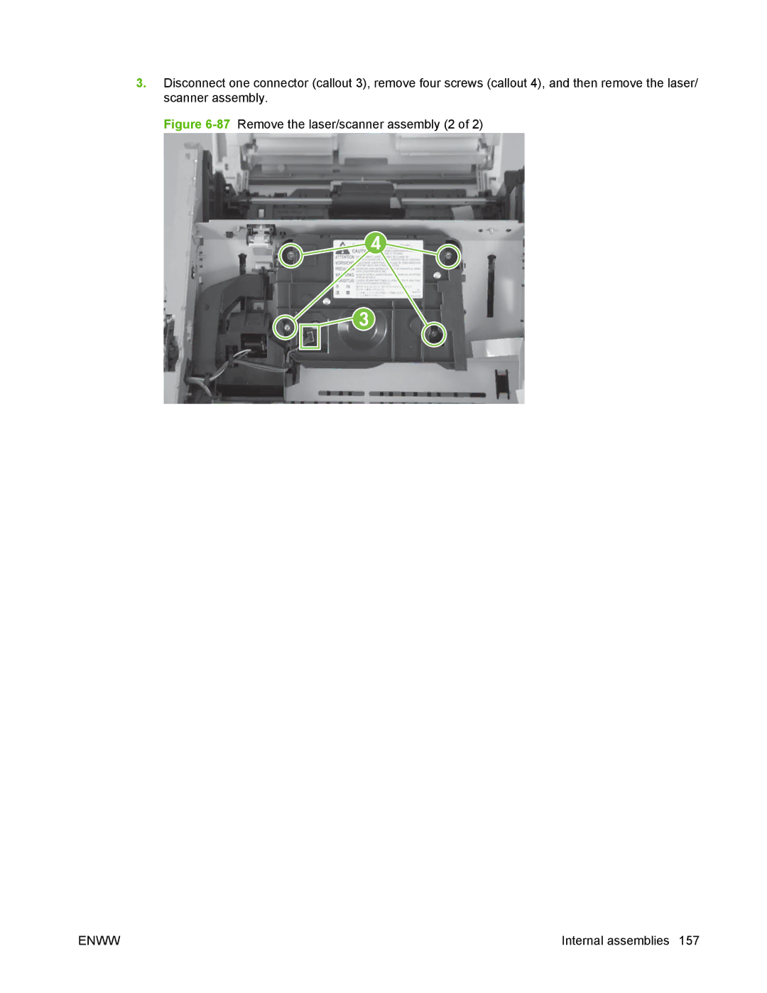 HP P2050 manual 87Remove the laser/scanner assembly 2 