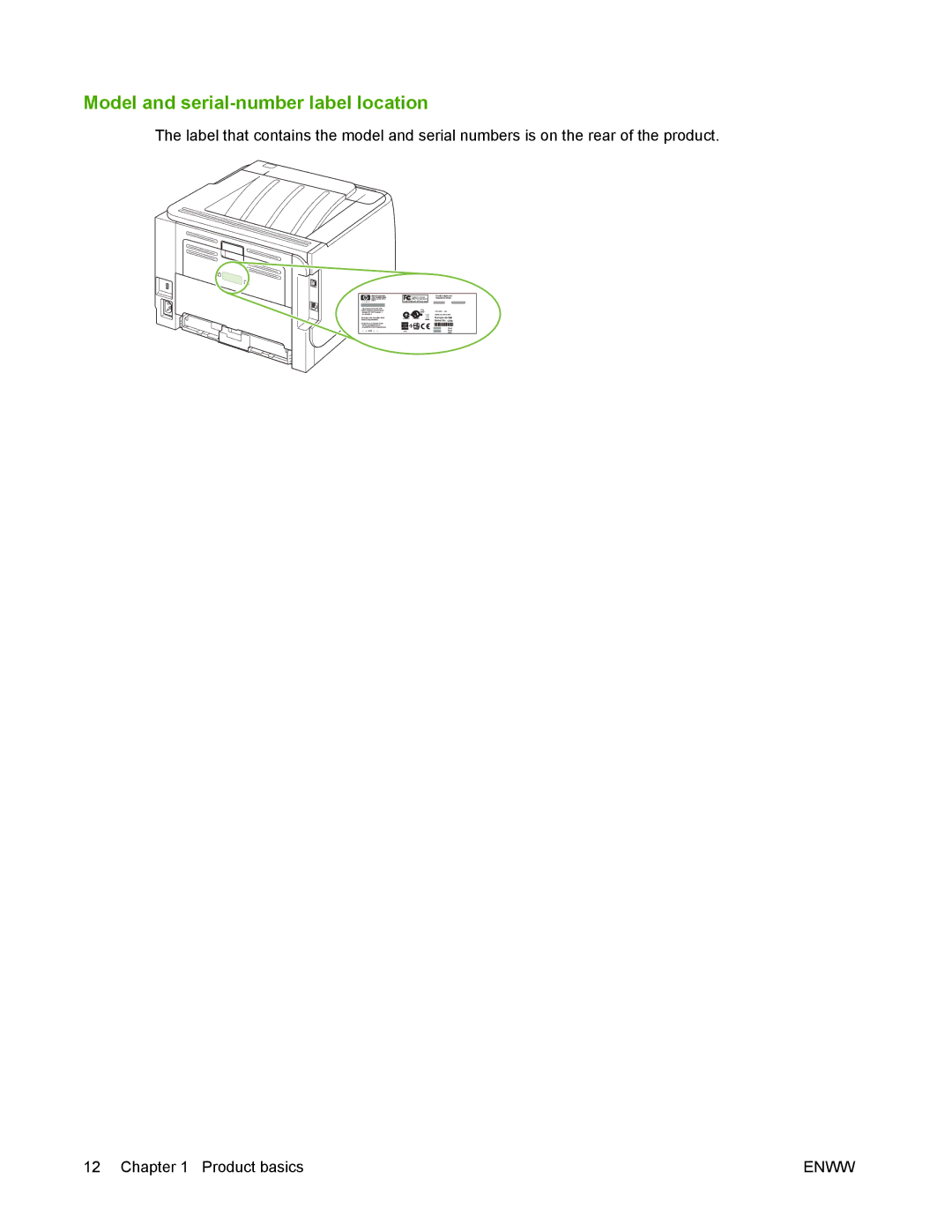 HP P2050 manual Model and serial-number label location 