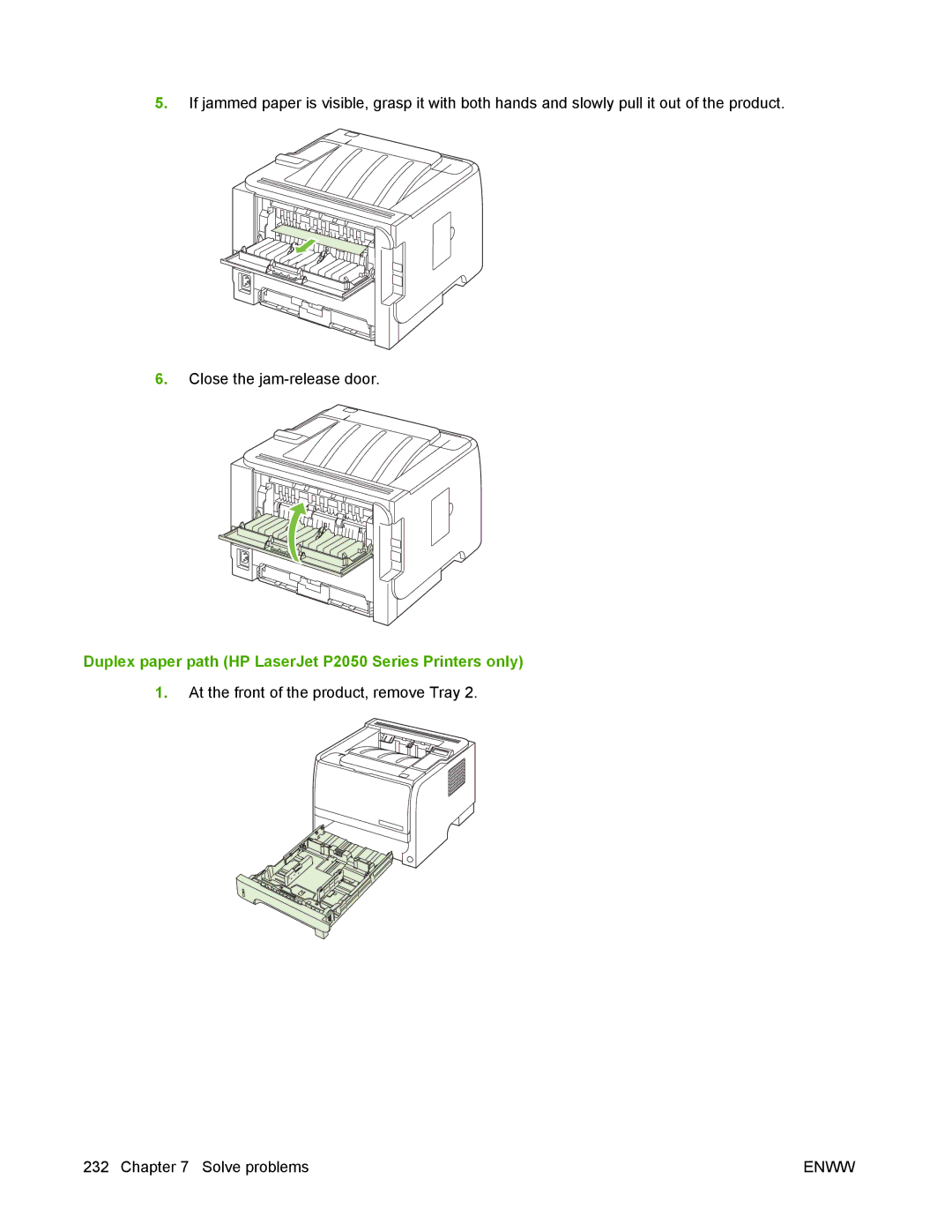 HP manual Duplex paper path HP LaserJet P2050 Series Printers only 