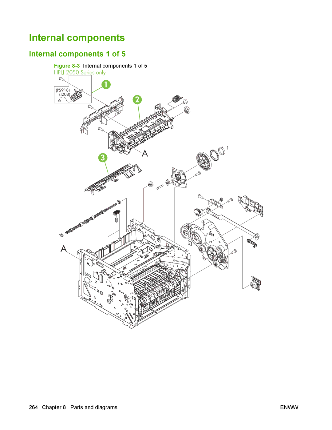 HP P2050 manual Internal components 1, Hplj 2050 Series only 