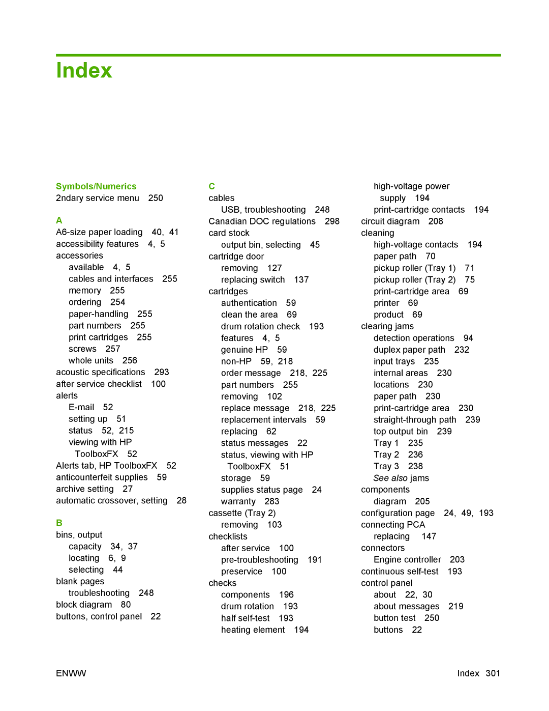 HP P2050 manual Symbols/Numerics, Cables 