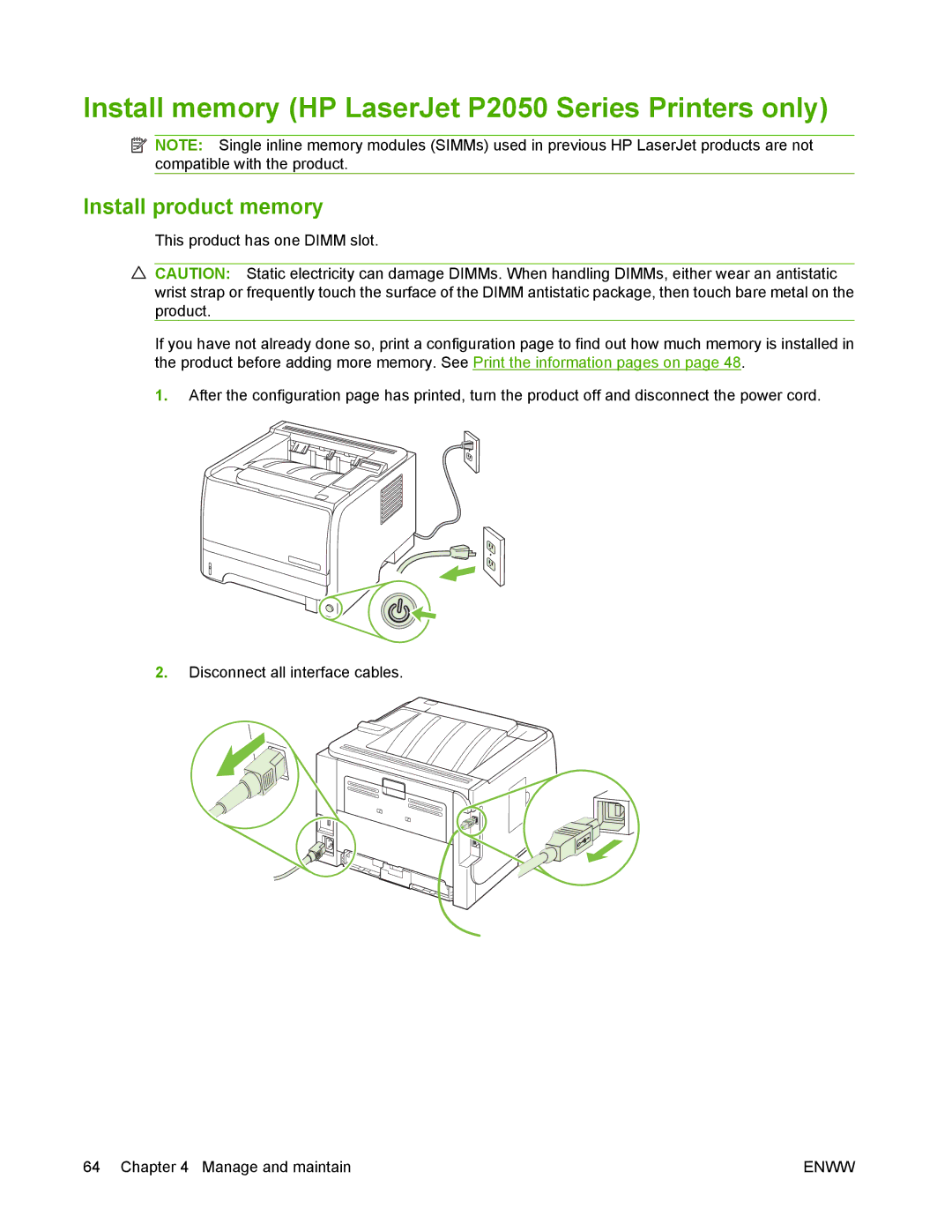 HP manual Install memory HP LaserJet P2050 Series Printers only, Install product memory 