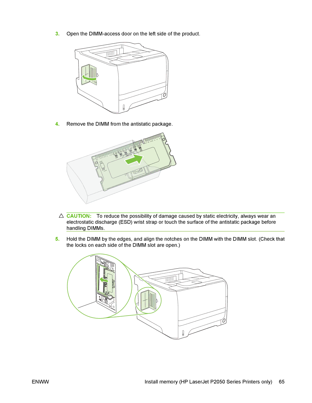 HP manual Install memory HP LaserJet P2050 Series Printers only 