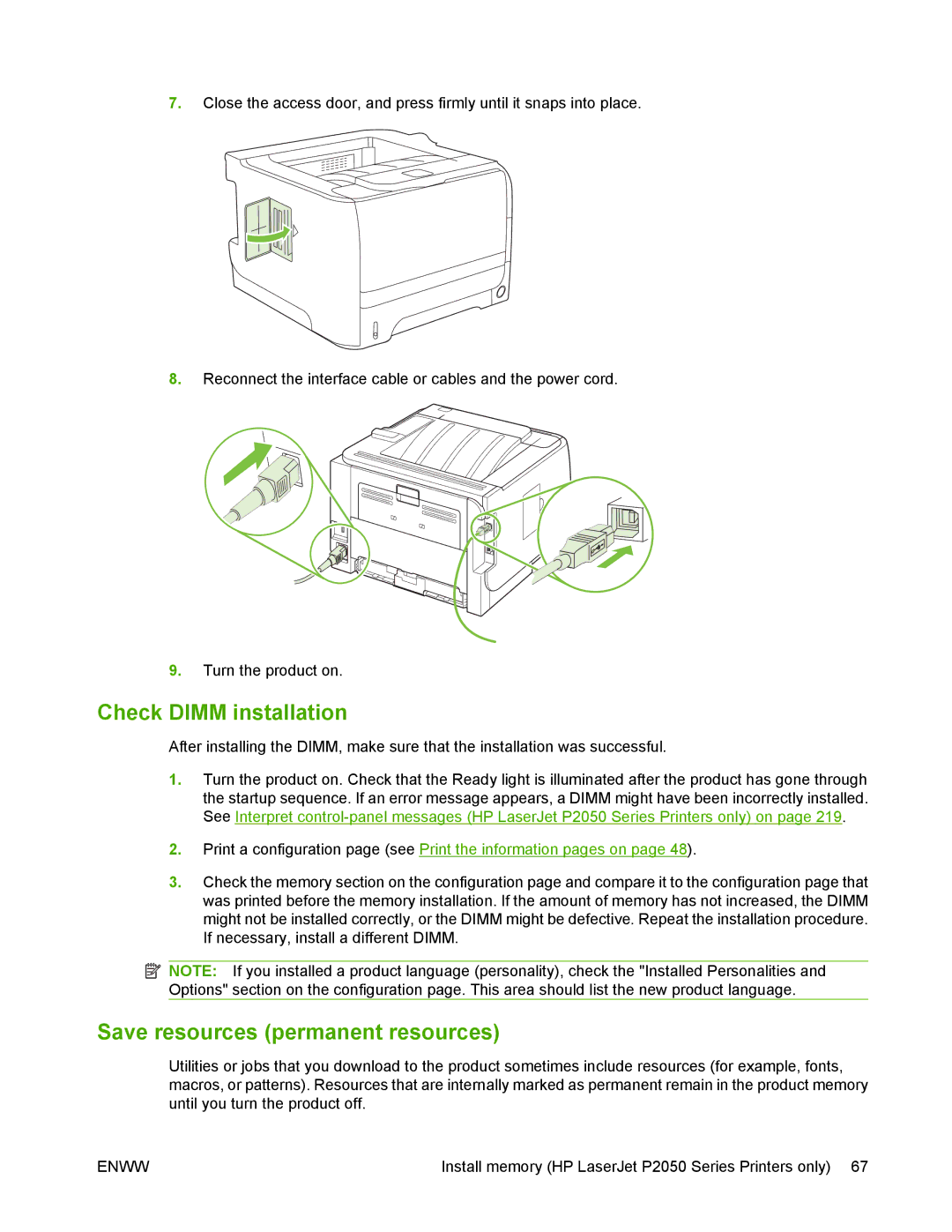 HP P2050 manual Check Dimm installation, Save resources permanent resources 