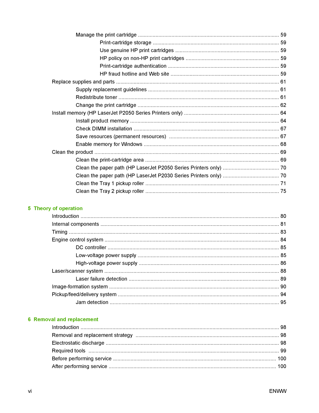 HP P2050 manual Theory of operation, Removal and replacement 