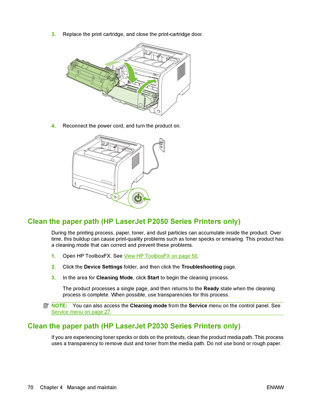 HP manual Clean the paper path HP LaserJet P2050 Series Printers only 