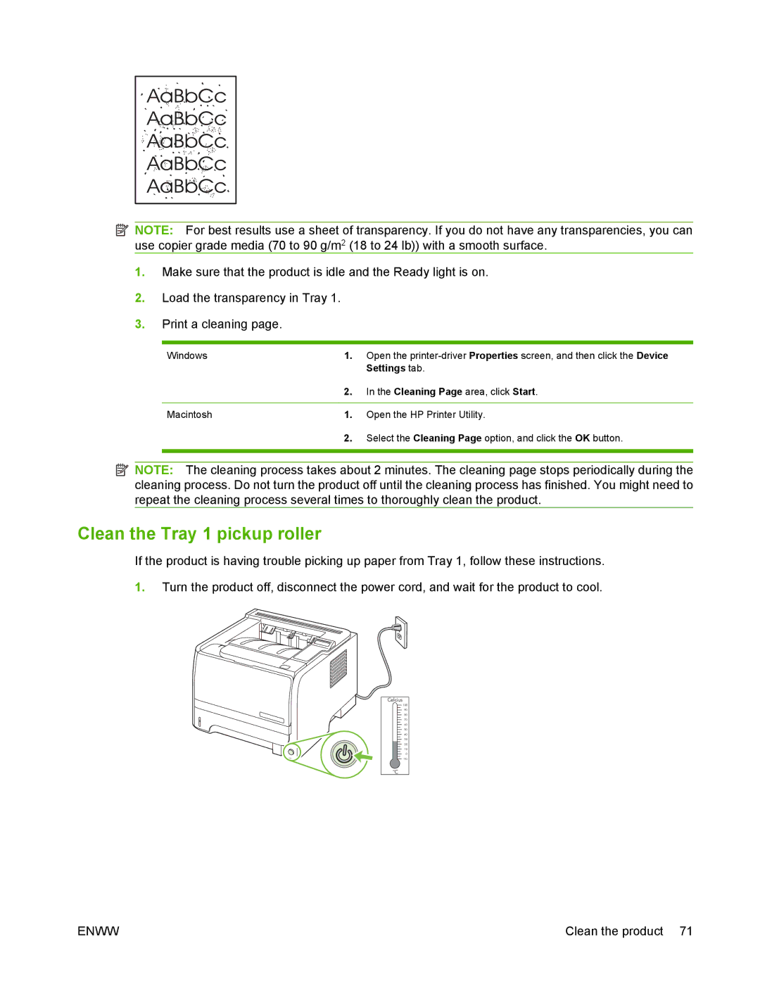 HP P2050 manual Clean the Tray 1 pickup roller, Settings tab 