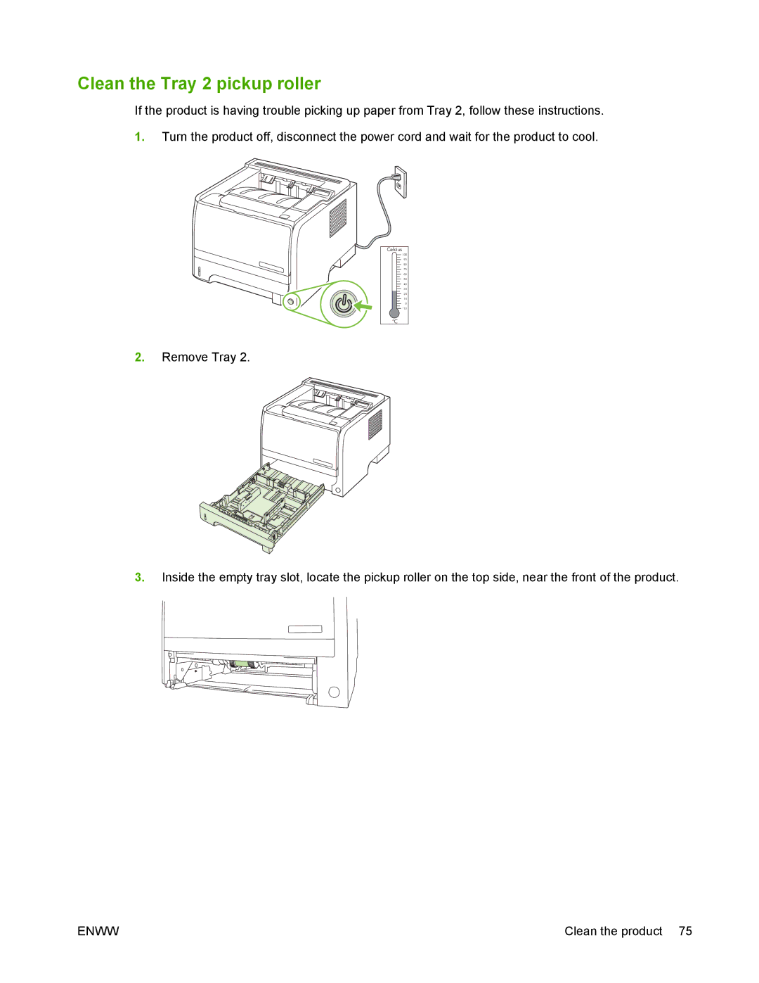 HP P2050 manual Clean the Tray 2 pickup roller 