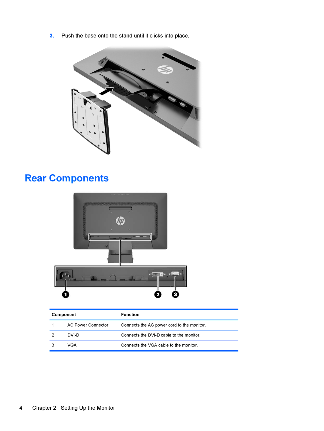 HP P231 manual Rear Components, Component Function 