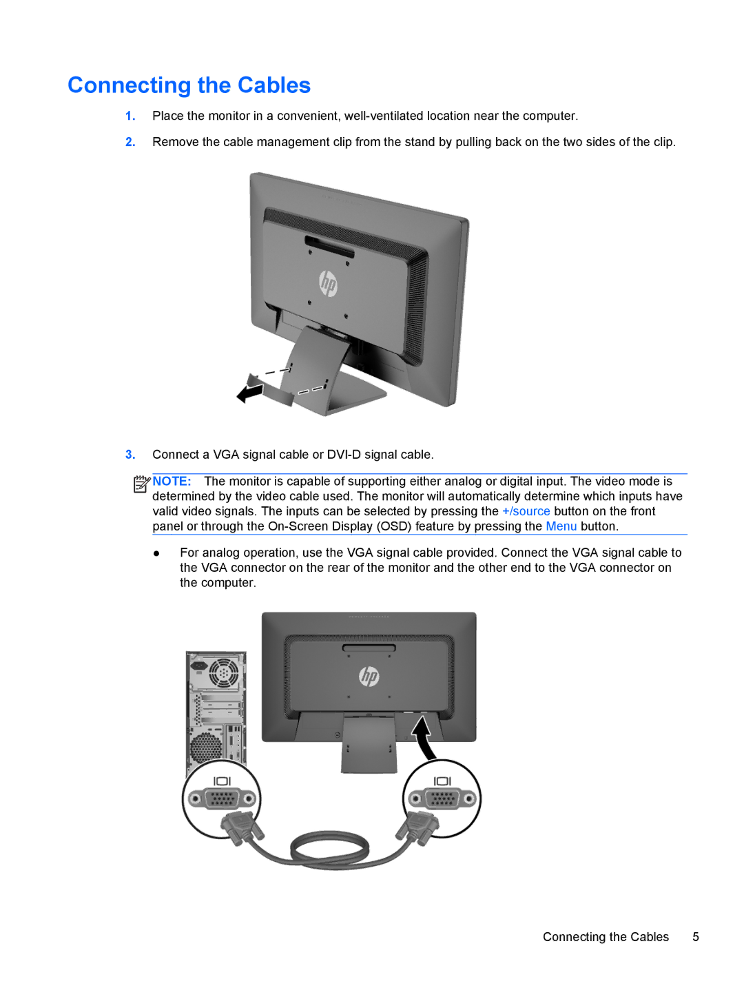 HP P231 manual Connecting the Cables 