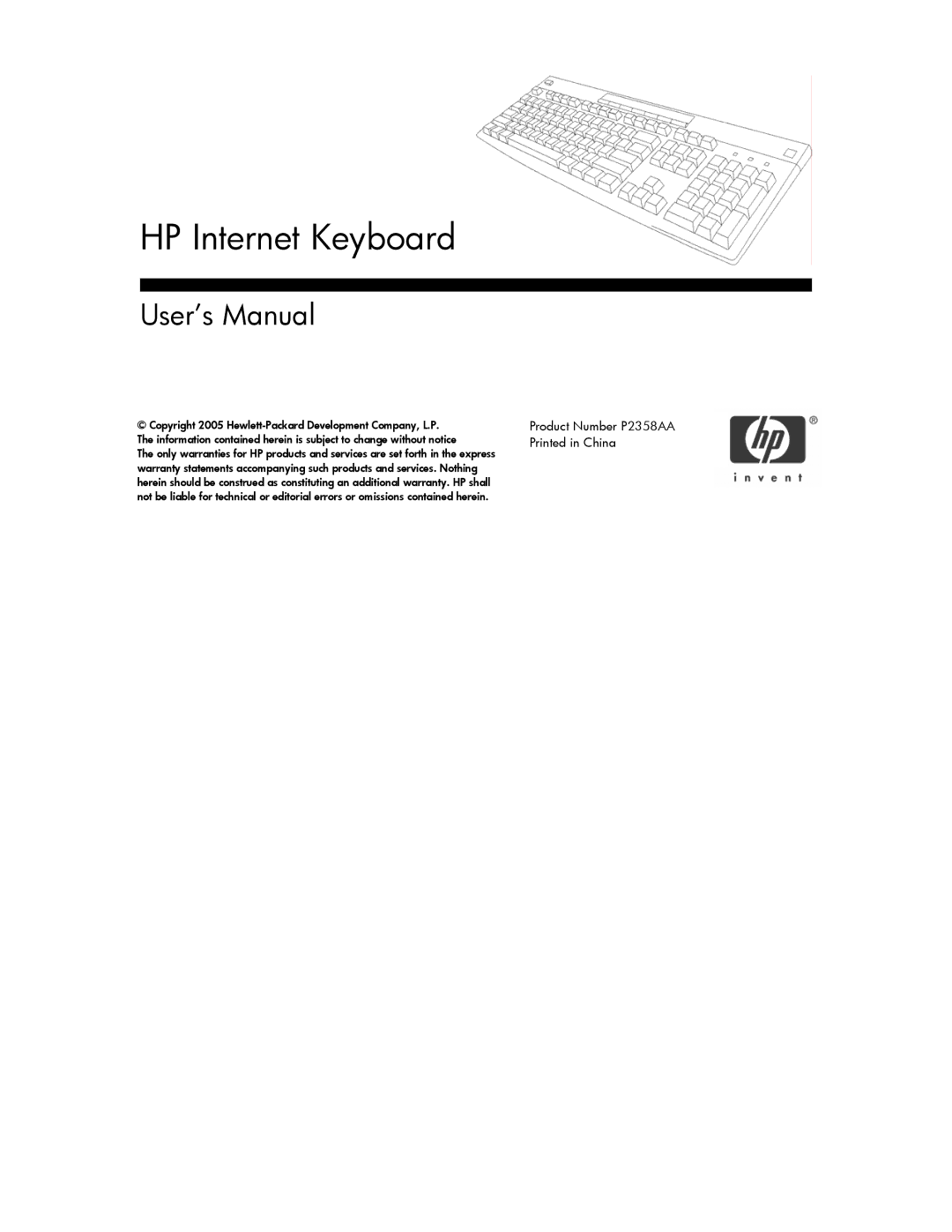 HP P2358AA manual HP Internet Keyboard 