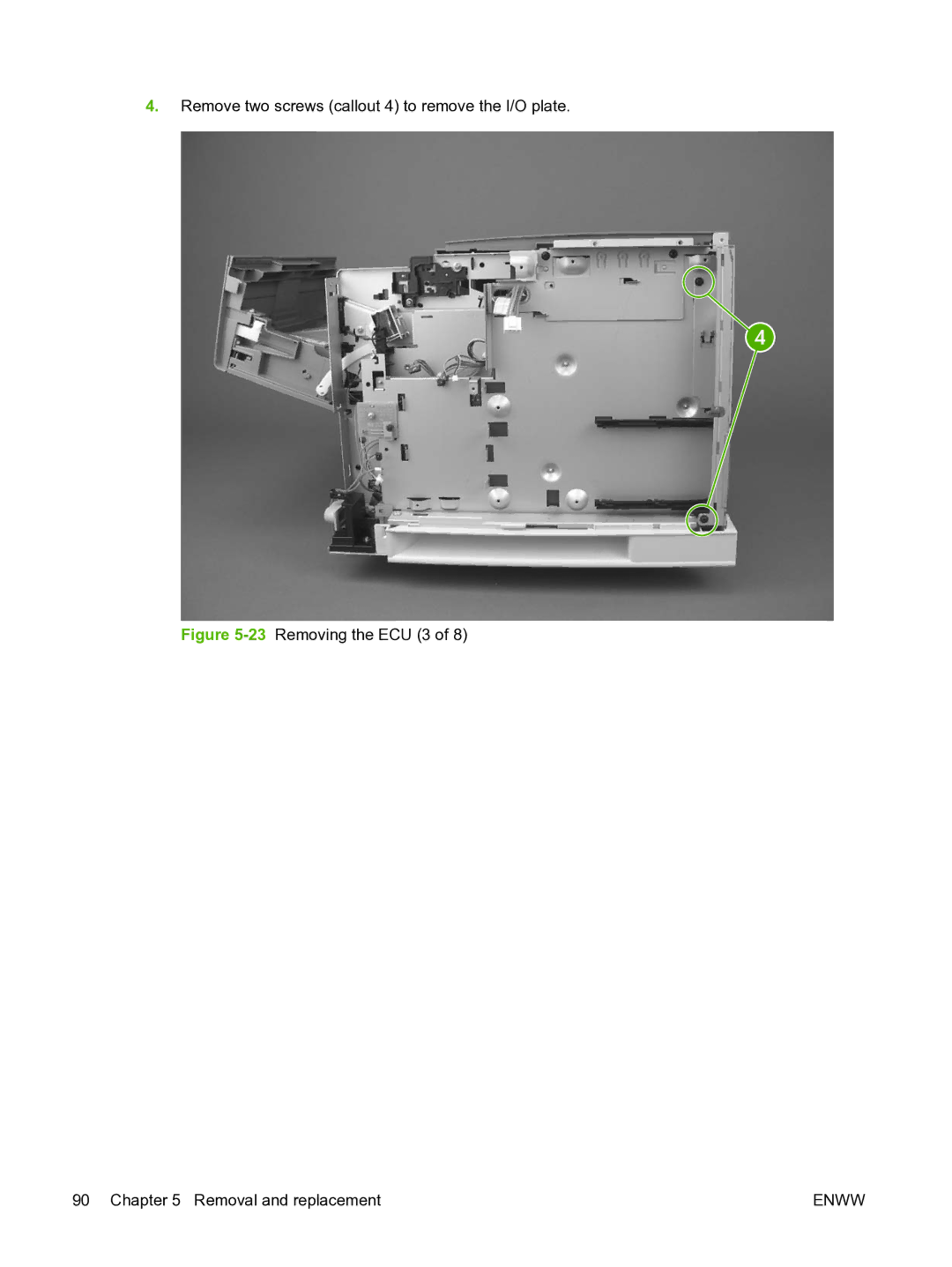 HP P3005 manual 23Removing the ECU 3 Removal and replacement 