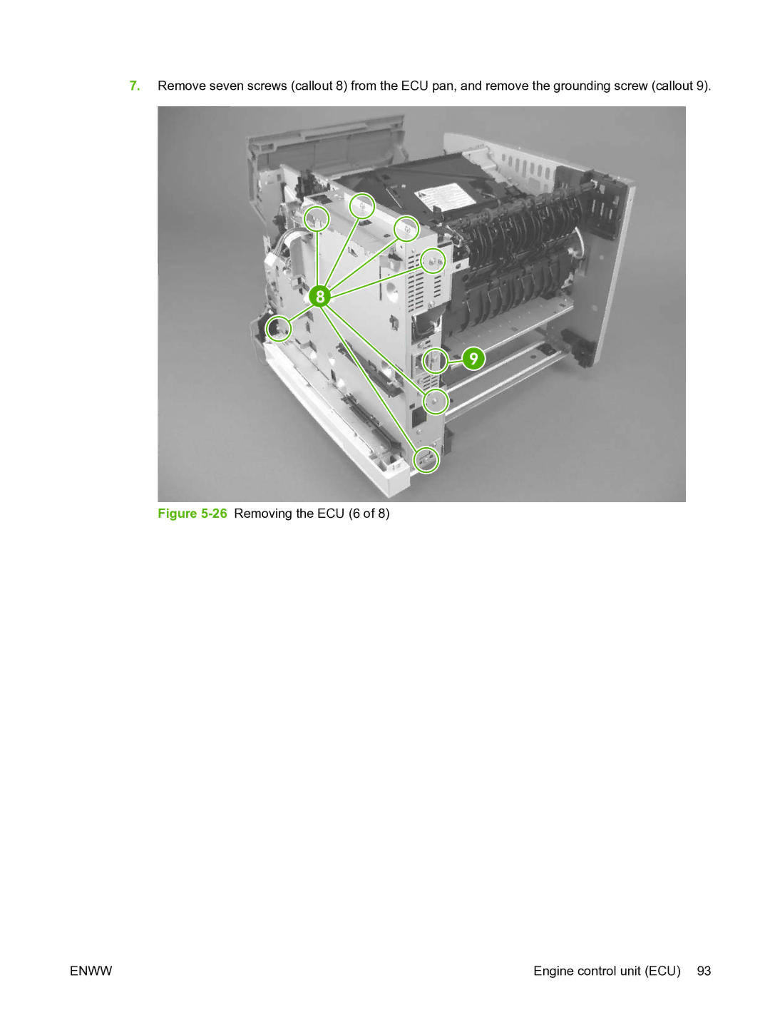 HP P3005 manual 26Removing the ECU 6 