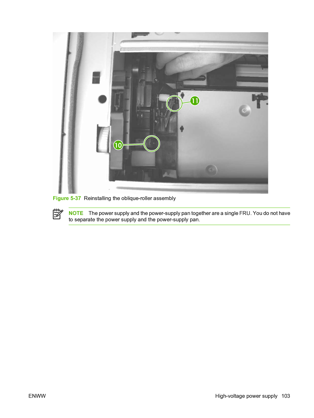 HP P3005 manual 37Reinstalling the oblique-roller assembly 