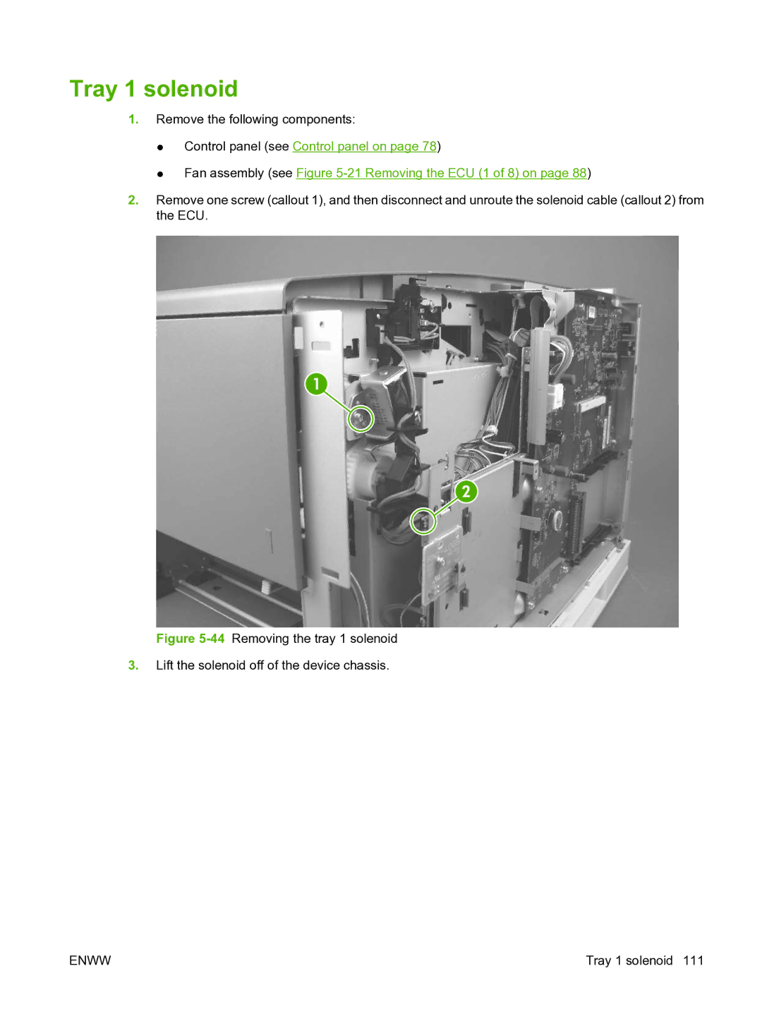 HP P3005 manual Tray 1 solenoid 