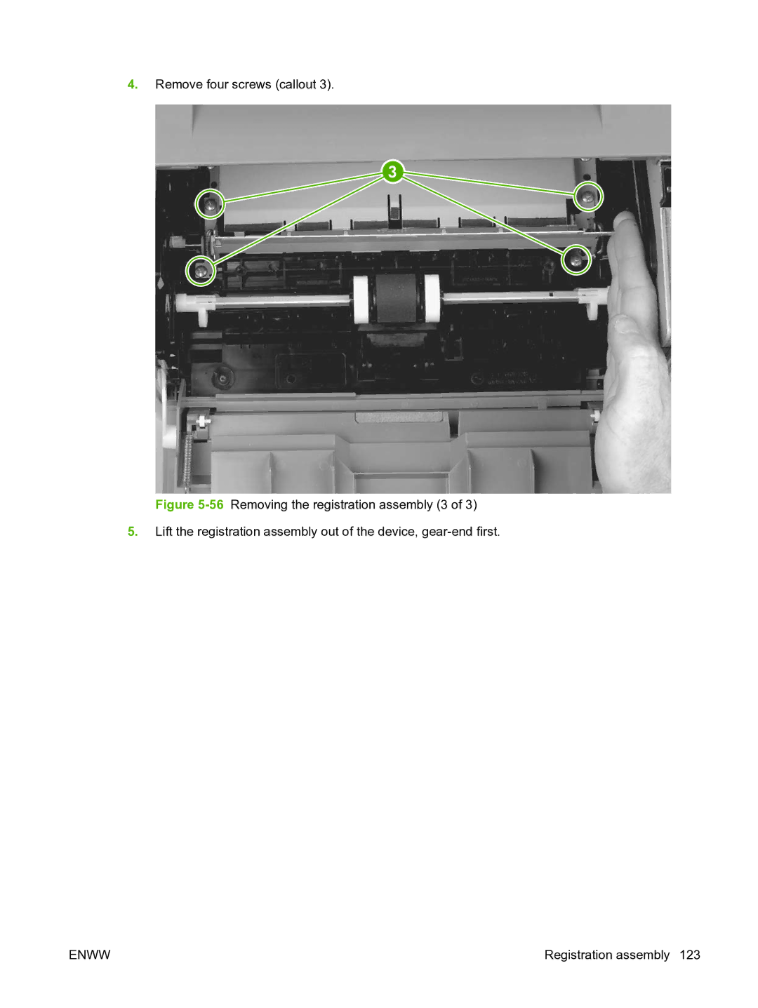 HP P3005 manual Remove four screws callout 