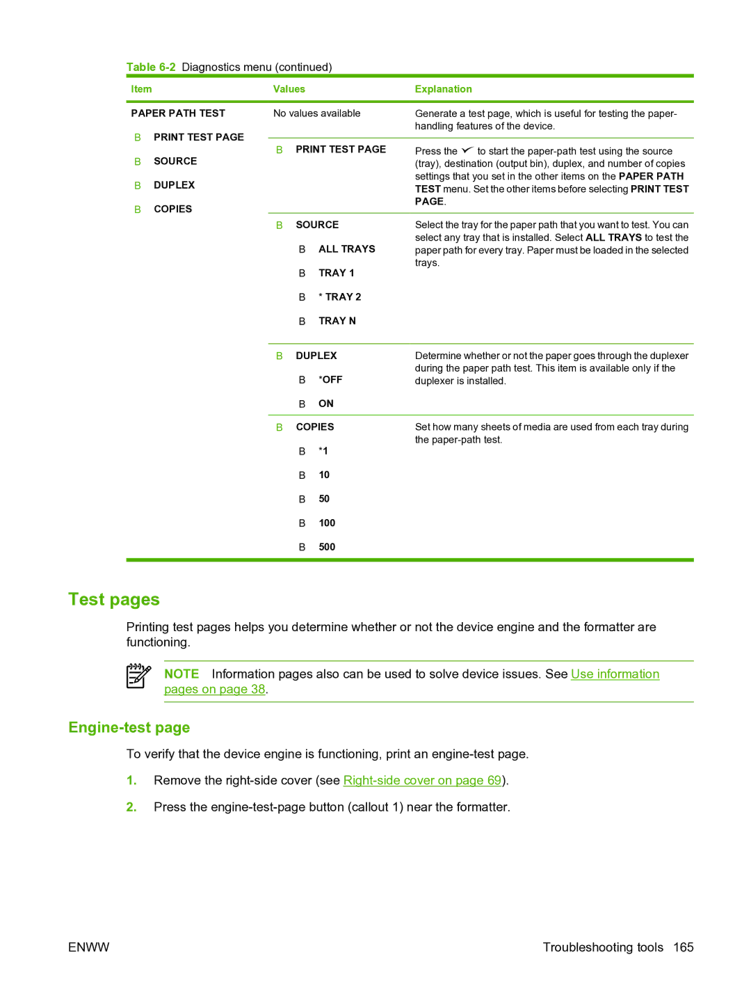 HP P3005 manual Test pages, Engine-test 