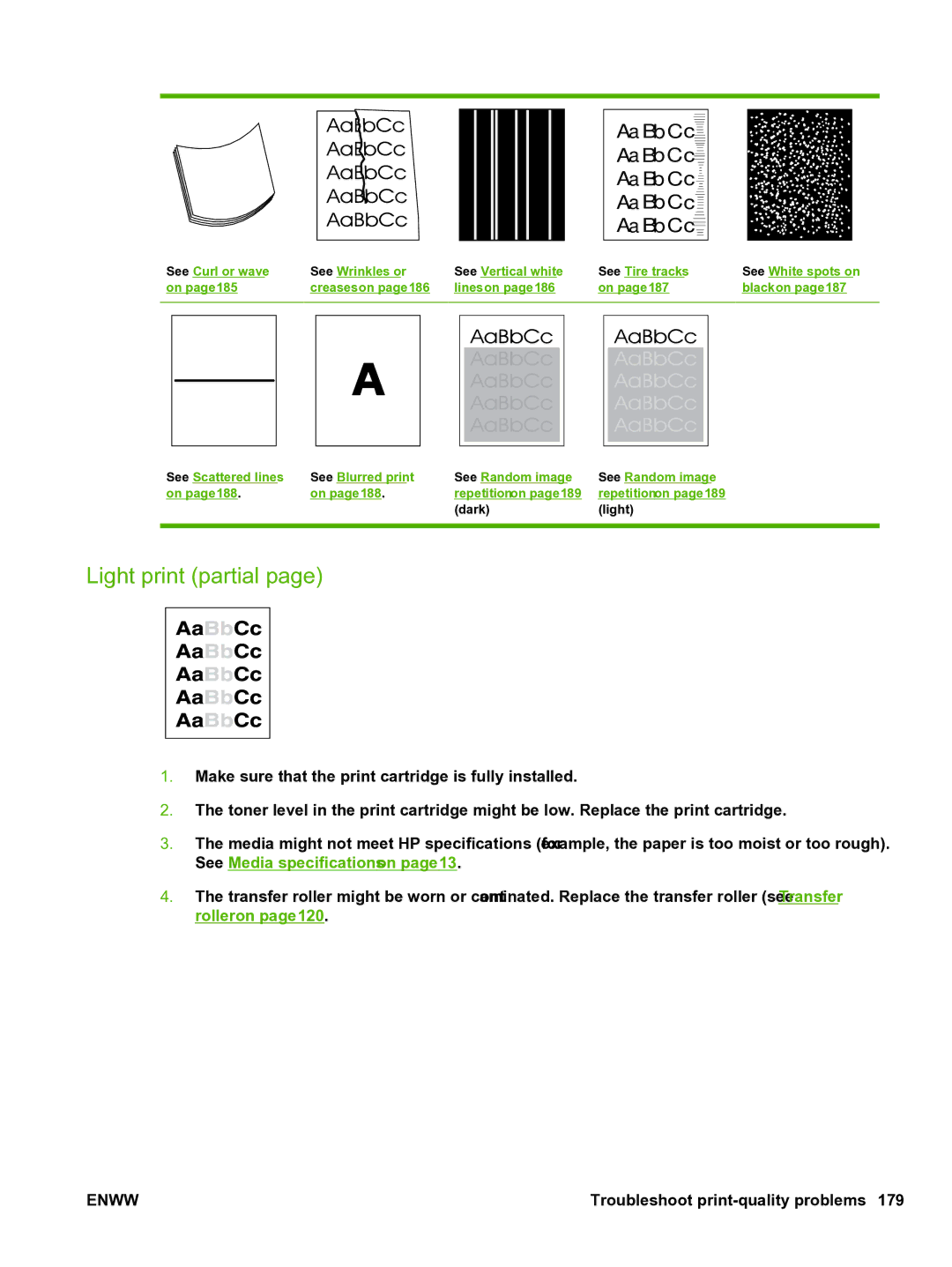 HP P3005 manual Light print partial, AaBbCc 