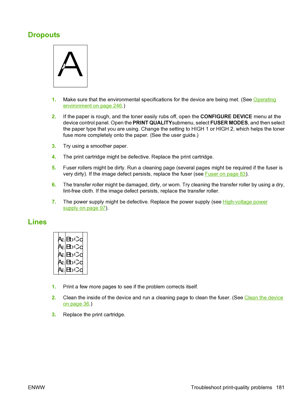 HP P3005 manual Dropouts, Lines 