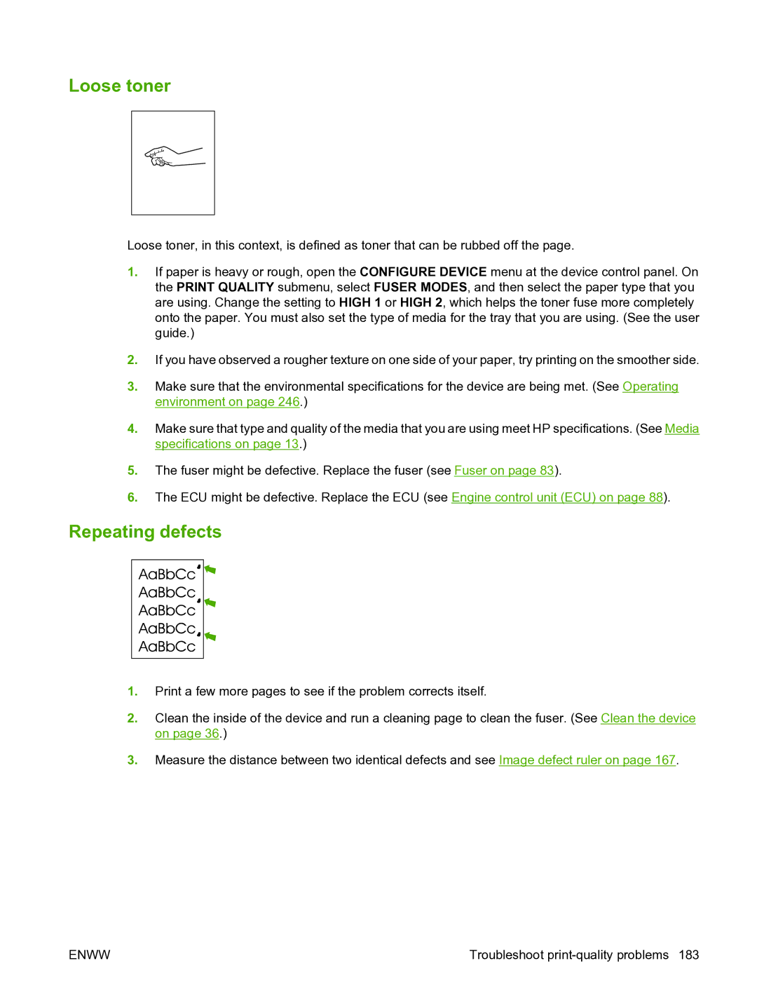 HP P3005 manual Loose toner, Repeating defects 