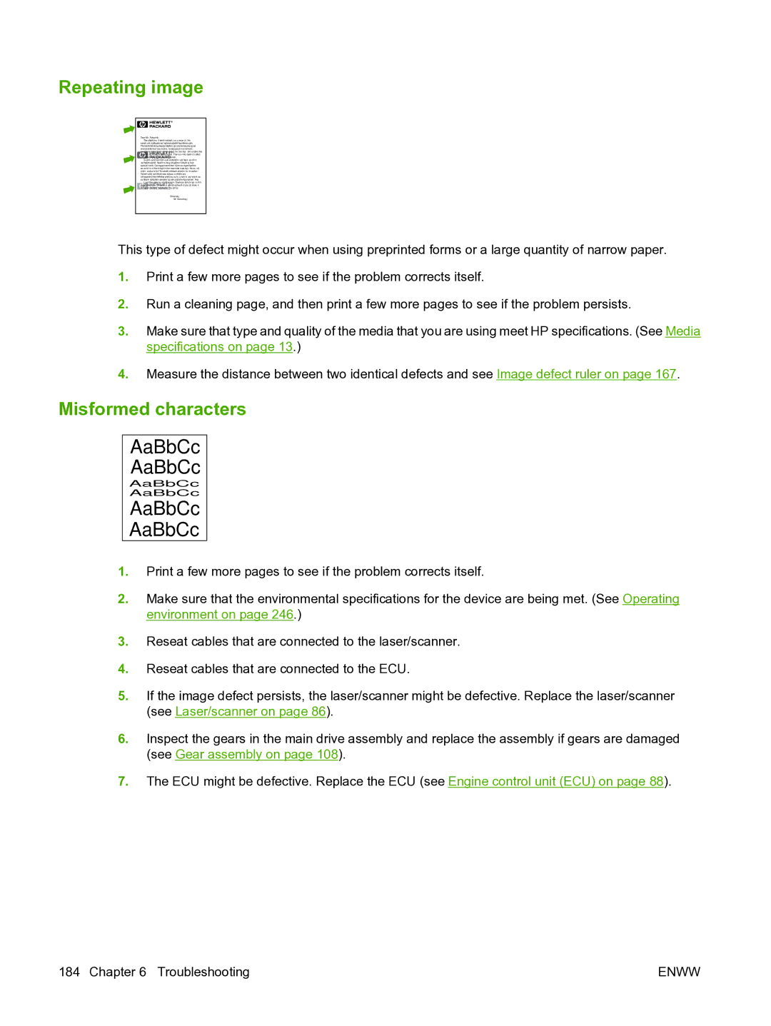 HP P3005 manual Repeating image, Misformed characters 