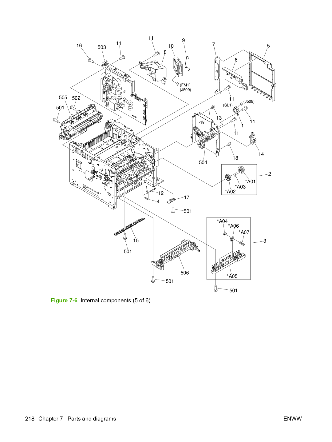 HP P3005 manual 6Internal components 5 Parts and diagrams 