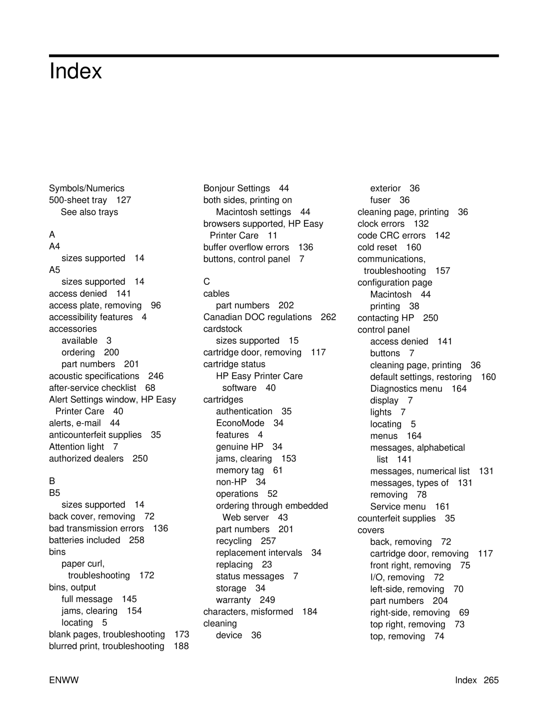 HP P3005 manual Index 