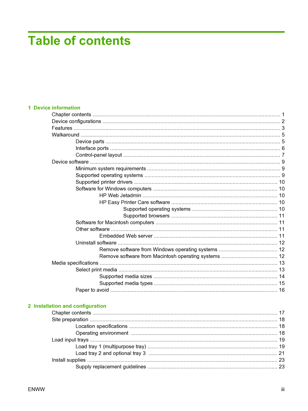 HP P3005 manual Table of contents 