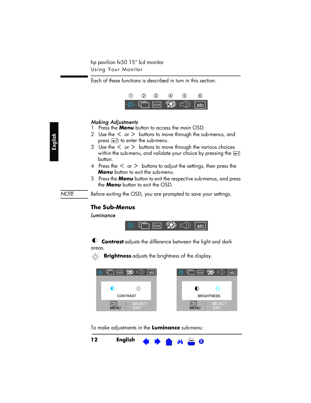 HP P3901 manual Sub-Menus, Making Adjustments, Luminance 