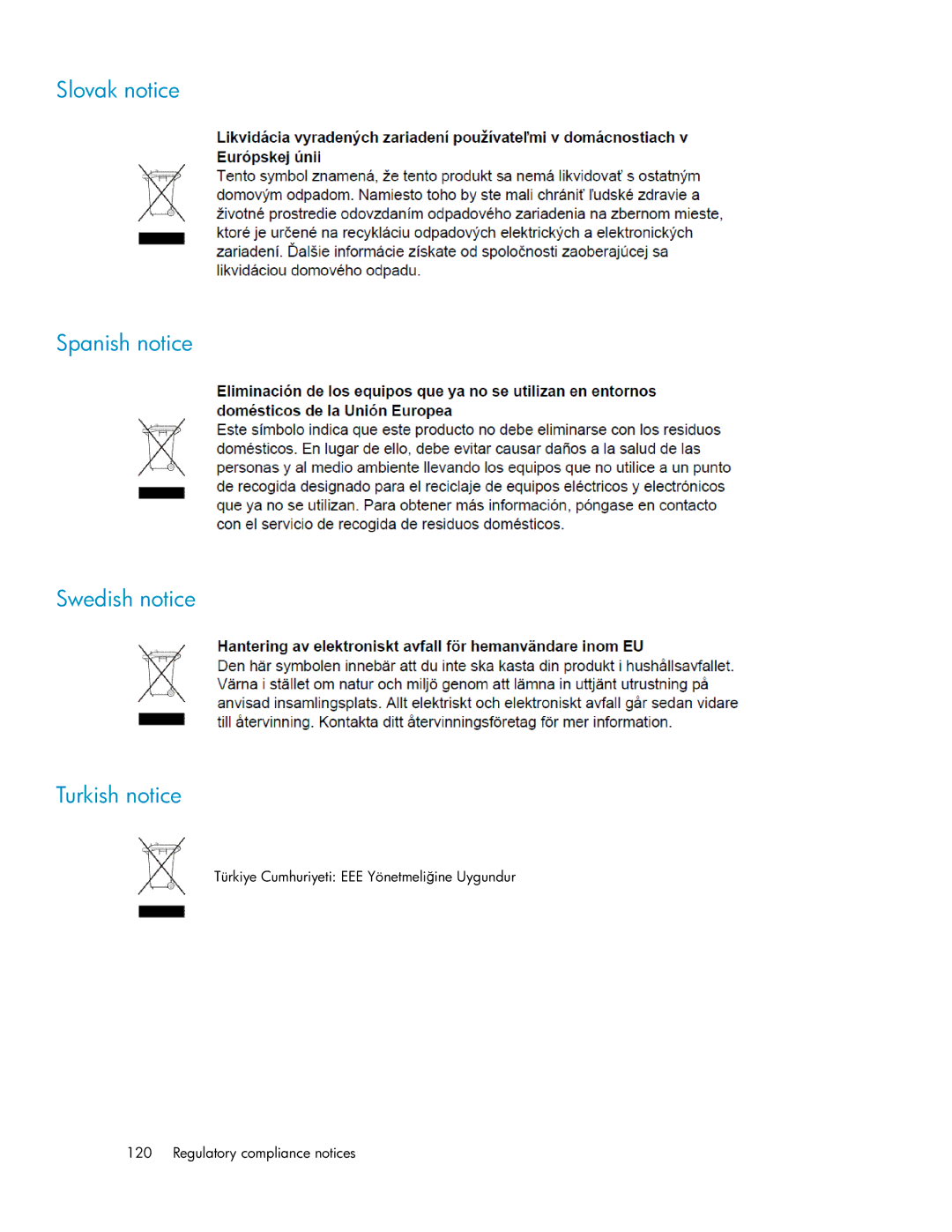 HP P4000 G2 manual Slovak notice Spanish notice Swedish notice Turkish notice 