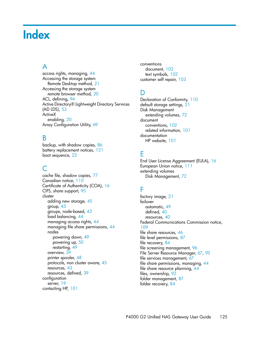 HP P4000 G2 manual Index 