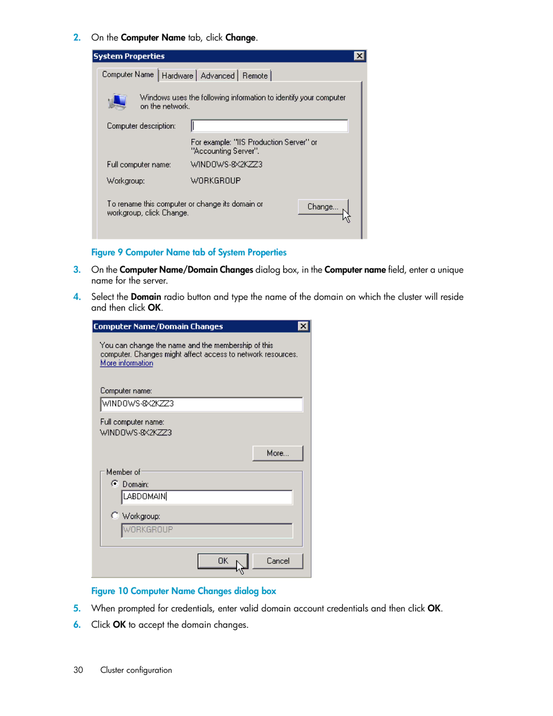 HP P4000 G2 manual Computer Name tab of System Properties 