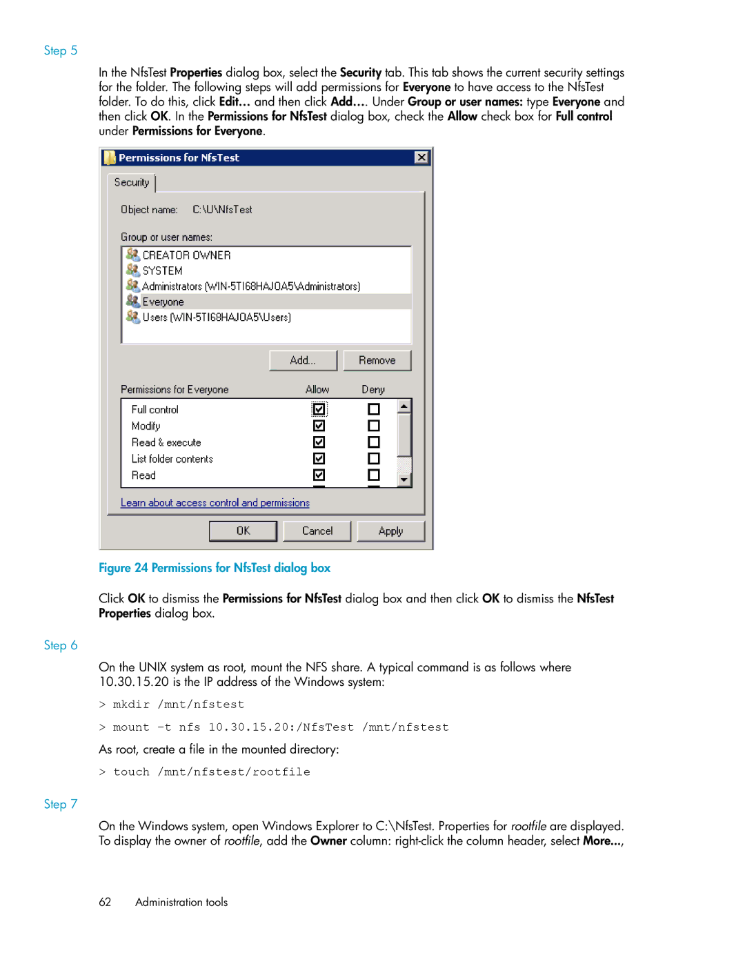 HP P4000 G2 manual Touch /mnt/nfstest/rootfile 