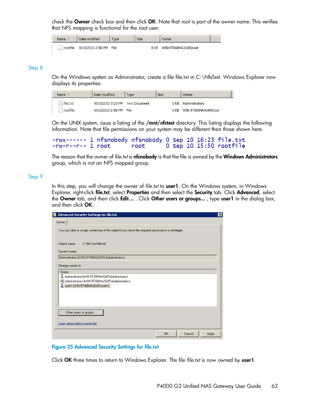 HP P4000 G2 manual Advanced Security Settings for file.txt 