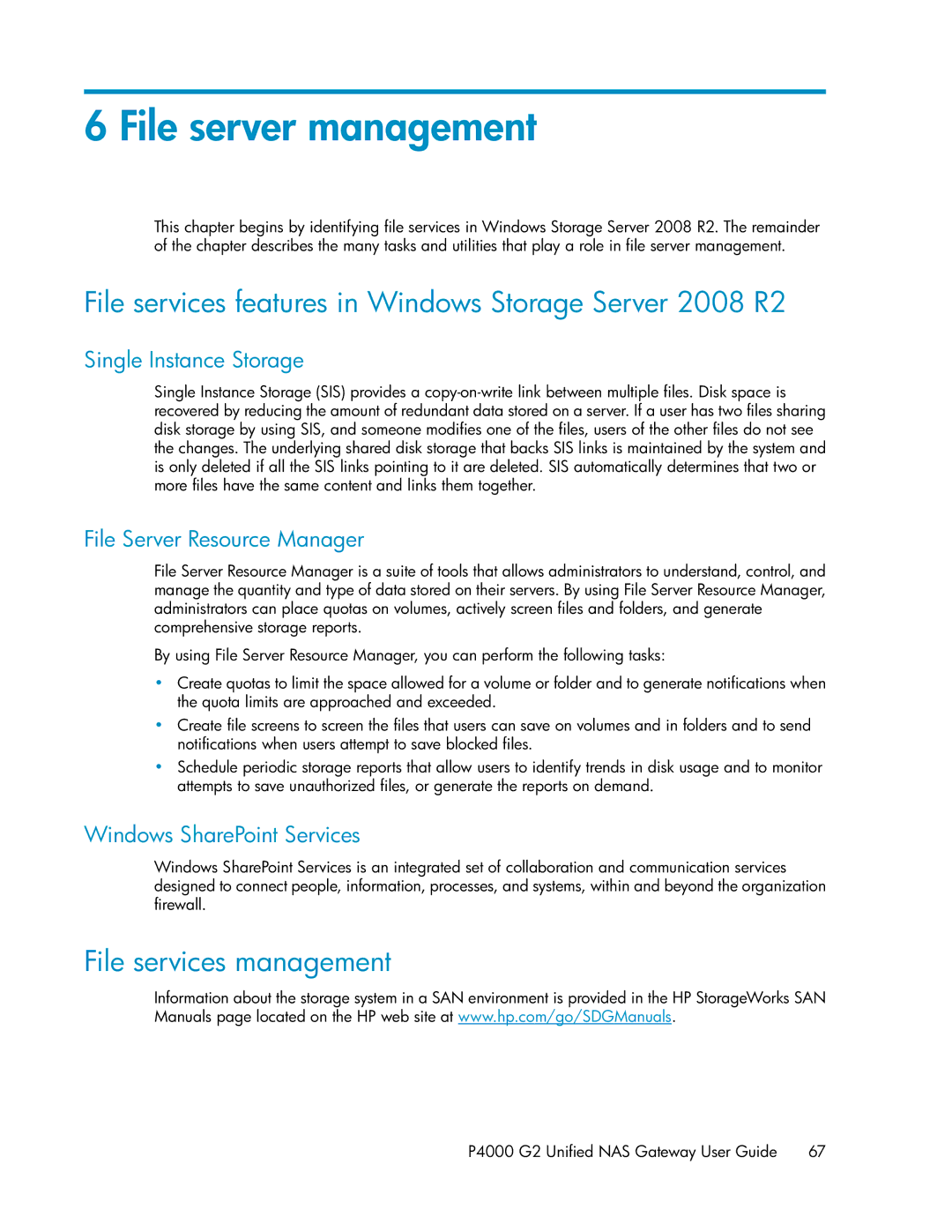 HP P4000 G2 File server management, File services features in Windows Storage Server 2008 R2, File services management 