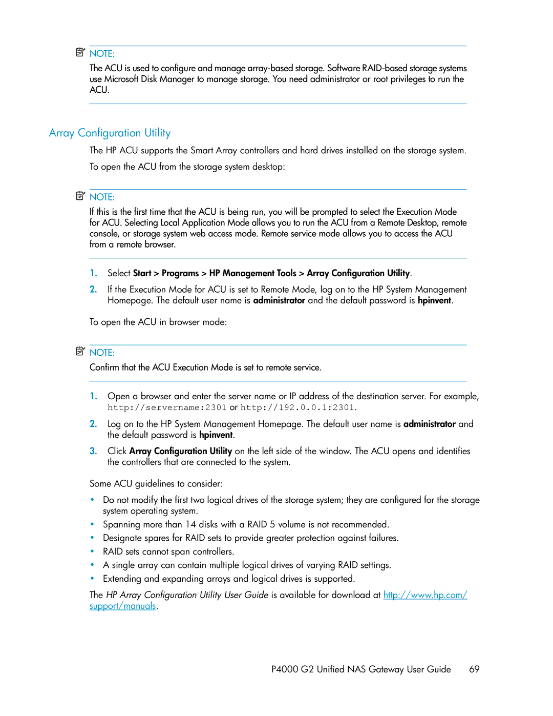 HP P4000 G2 manual Array Configuration Utility 