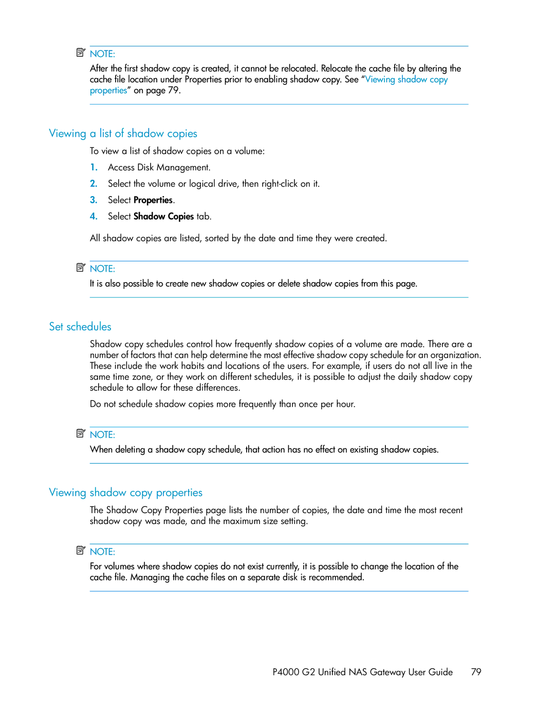 HP P4000 G2 manual Viewing a list of shadow copies, Set schedules, Viewing shadow copy properties 