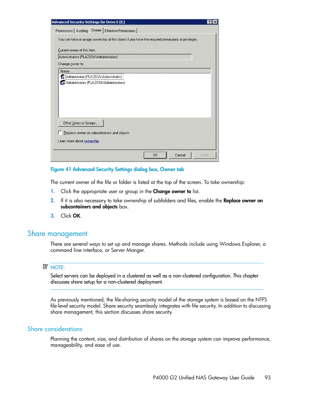 HP P4000 G2 manual Share management, Share considerations 