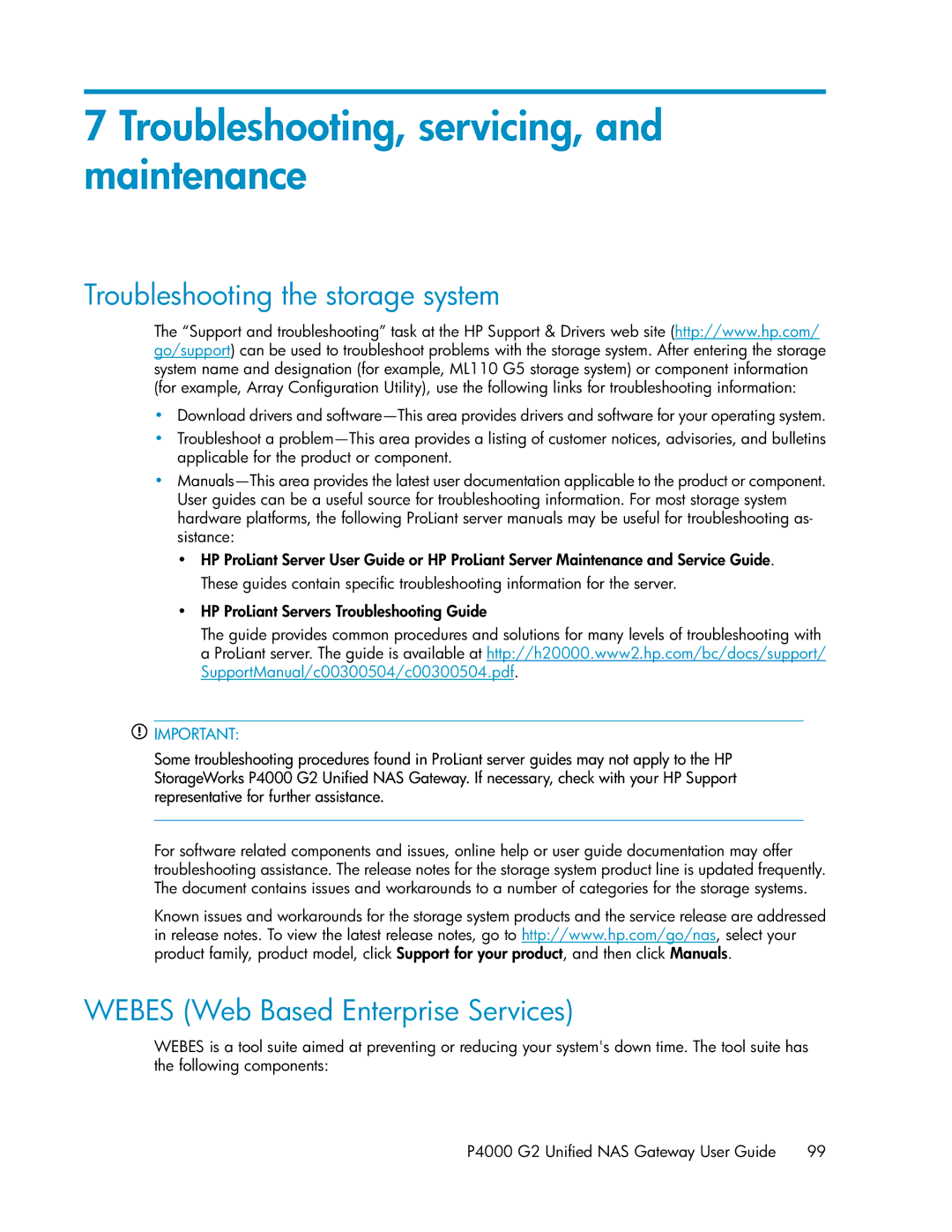 HP P4000 G2 manual Troubleshooting, servicing, and maintenance, Troubleshooting the storage system 