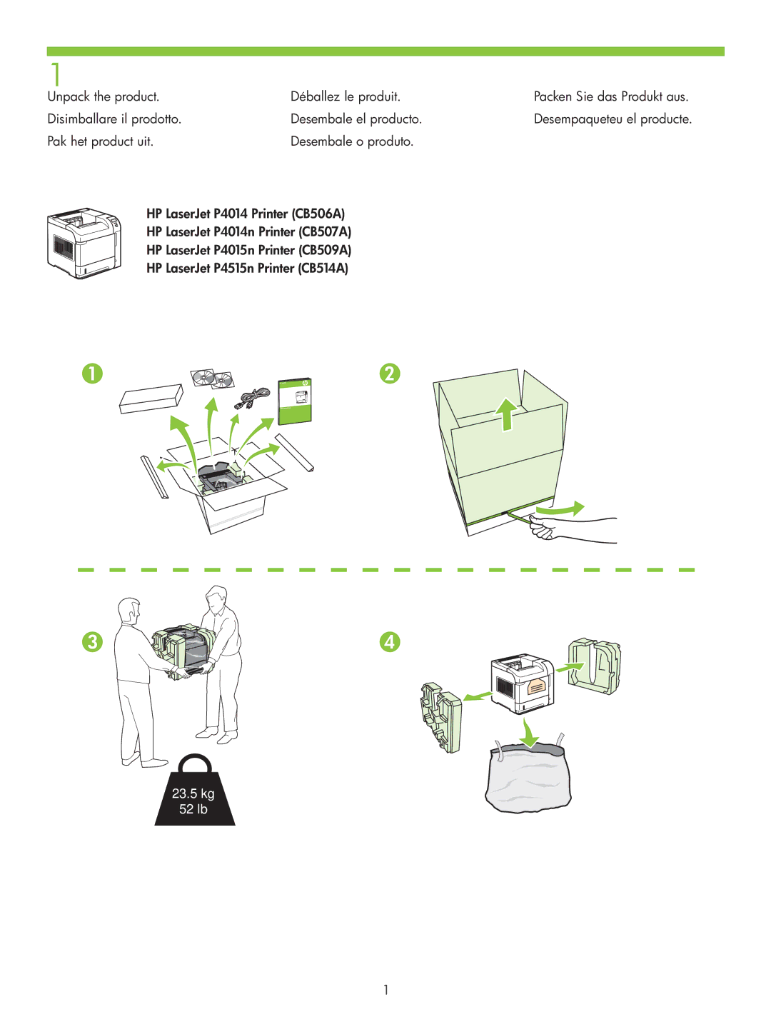 HP P4010 manual 23.5 kg 52 lb 