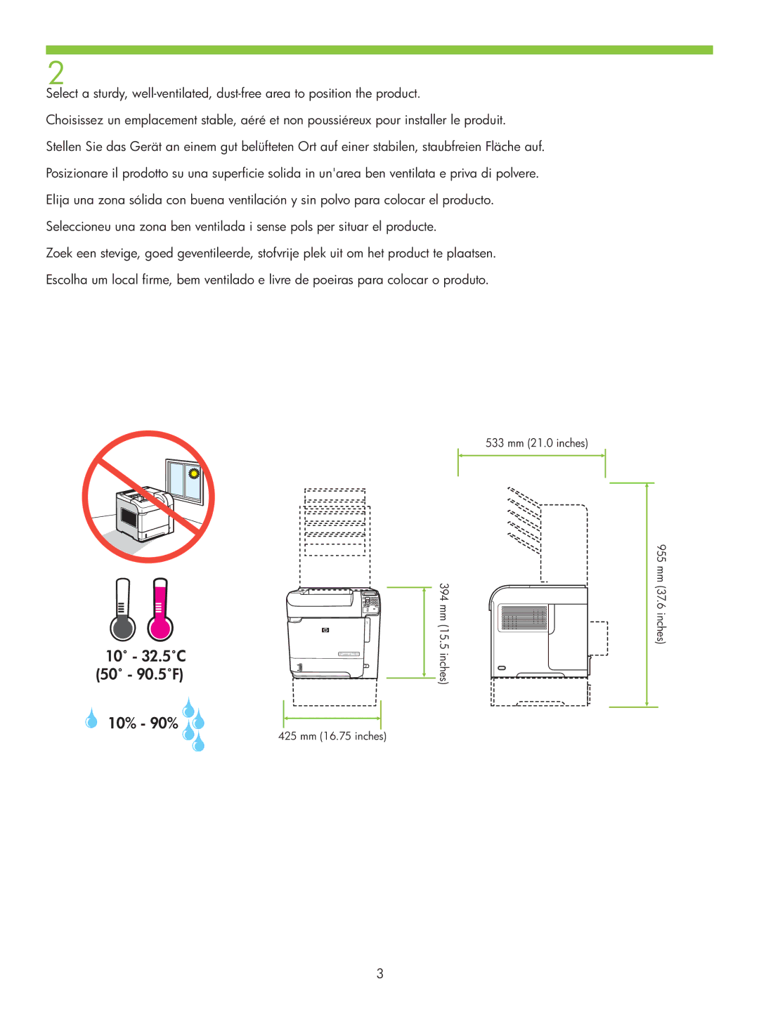 HP P4010 manual 10˚ 32.5˚C 50˚ 90.5˚F 10% 90% 