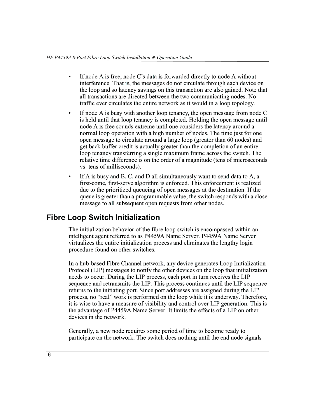 HP P4459A manual Fibre Loop Switch Initialization 