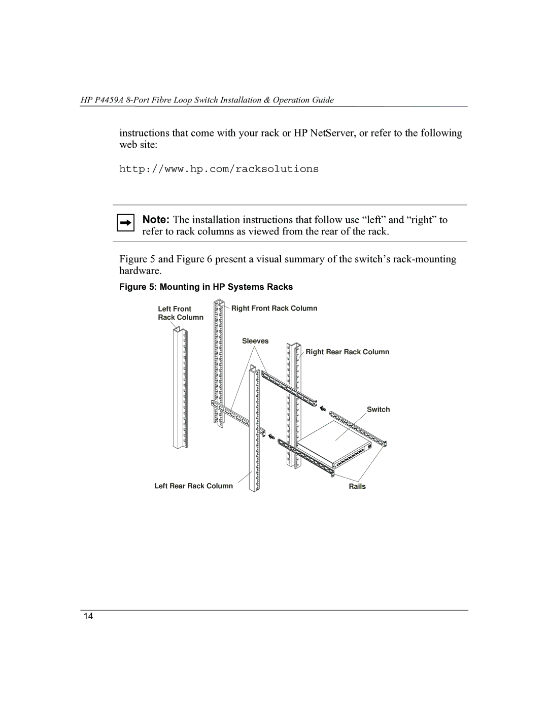 HP P4459A manual Mounting in HP Systems Racks 