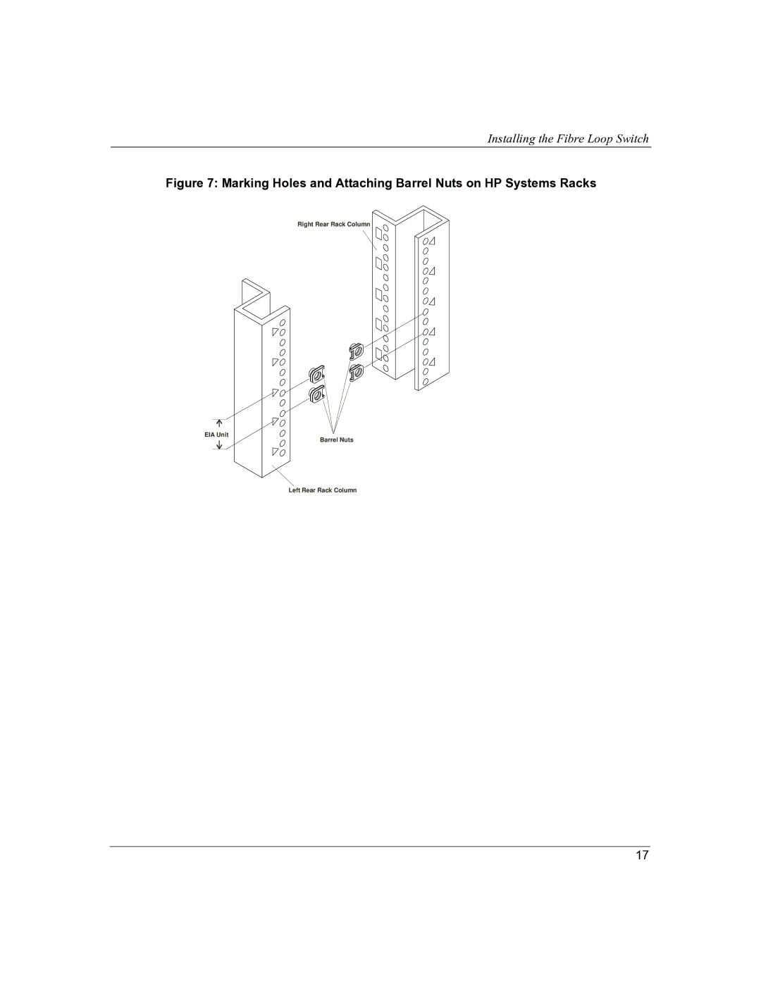 HP P4459A manual Marking Holes and Attaching Barrel Nuts on HP Systems Racks 