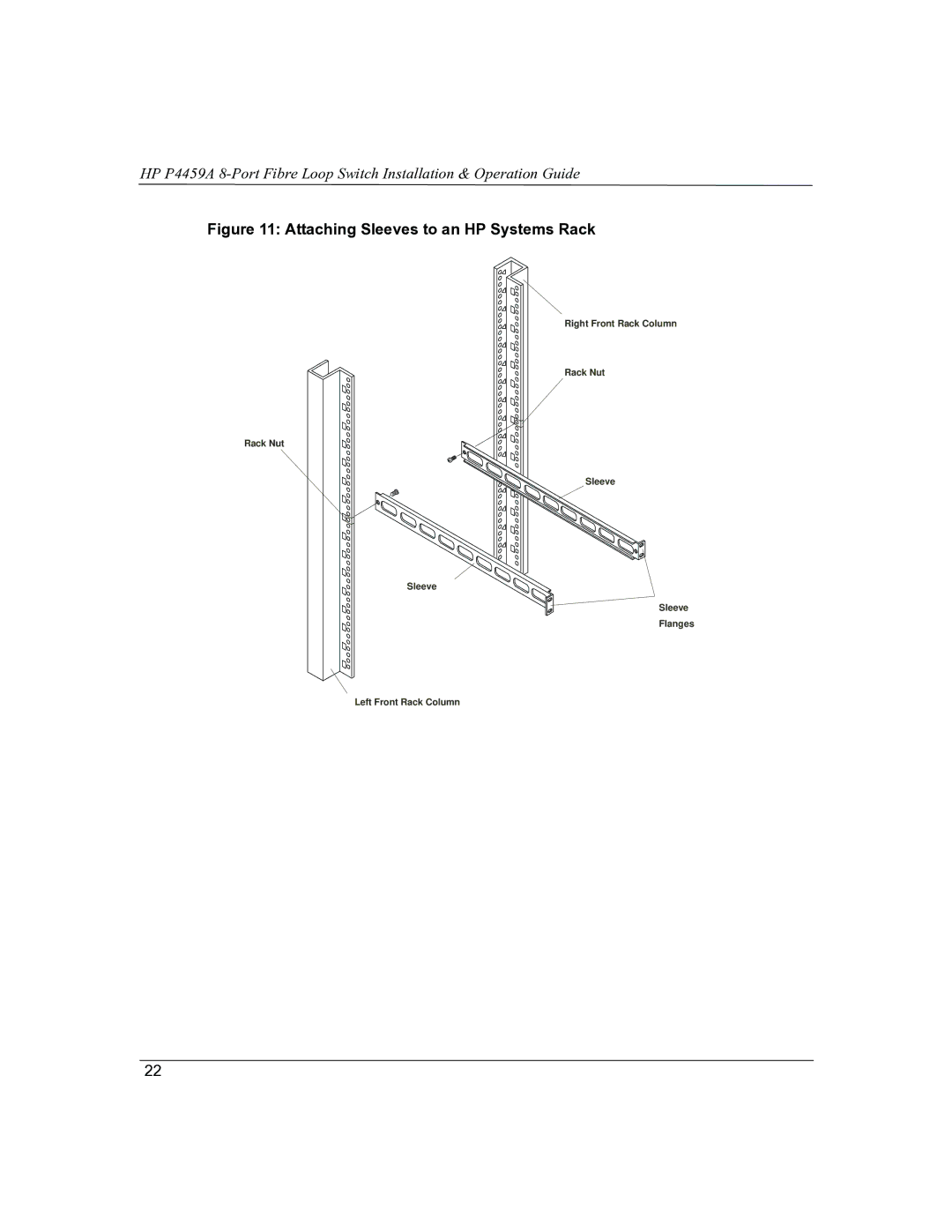 HP P4459A manual Attaching Sleeves to an HP Systems Rack 