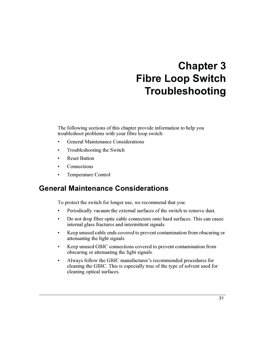 HP P4459A manual Chapter Fibre Loop Switch Troubleshooting, General Maintenance Considerations 